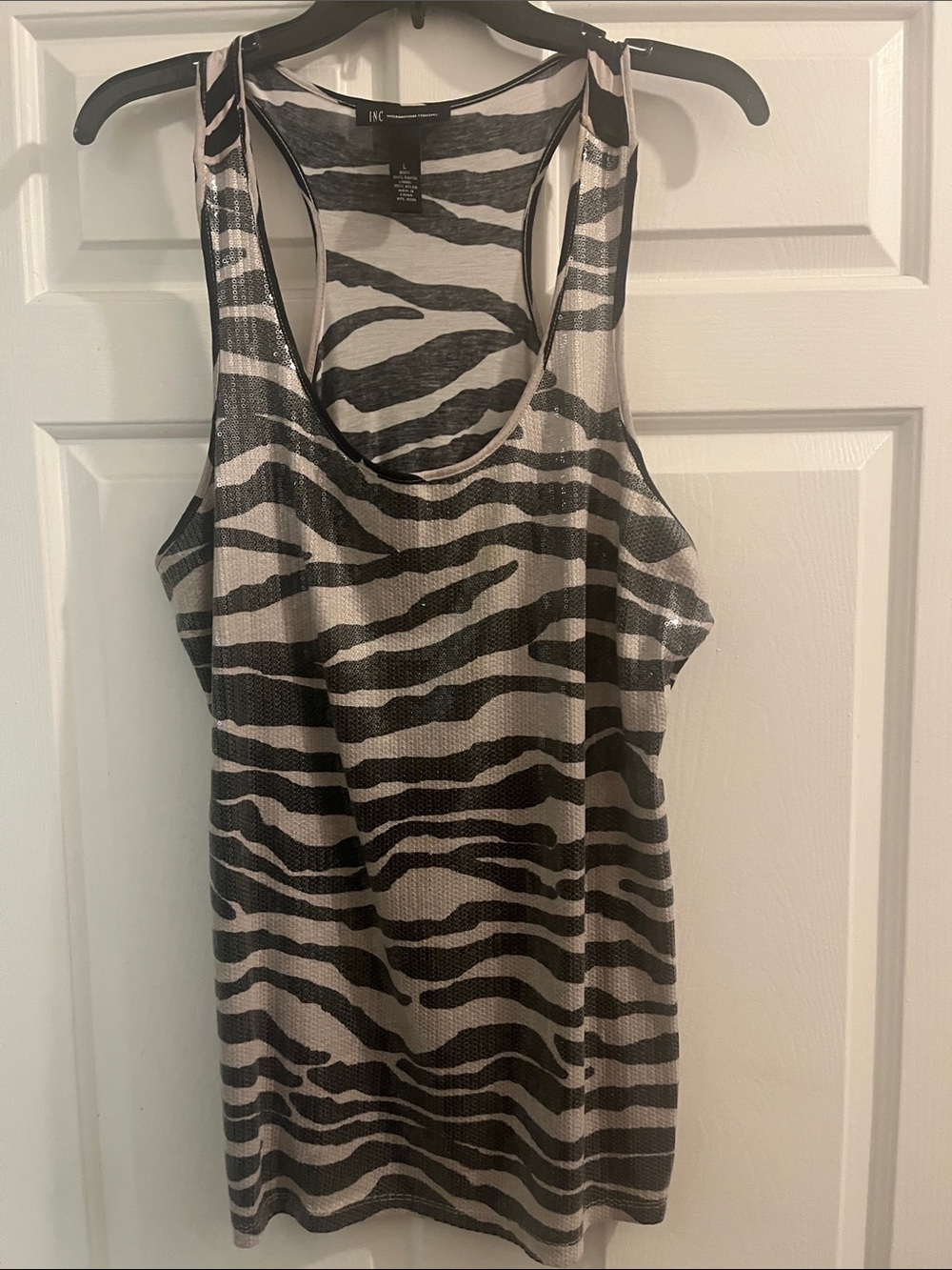 INC International Concepts Zebra-Pattern Racerback Tank Top - Black and Cream
